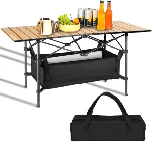 Folding Camping Tables that Fold Up Lightweight,Aluminum Roll Up Camping Table for 4-6 Person Camp Table with Large Storage and Carrying Bag for Outdoor, Picnic, Backyards, BBQ, Beach, 220 Lbs