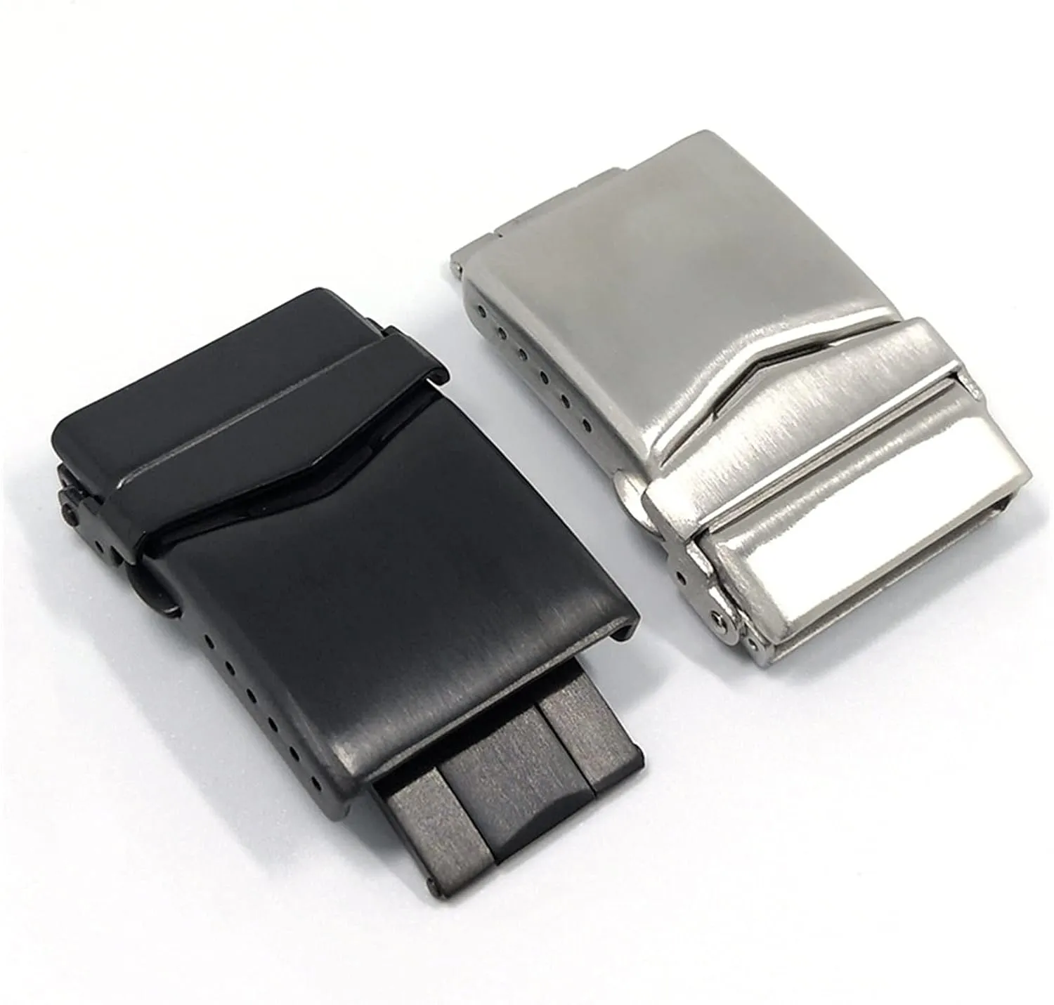 Folding Clasp Stainless Steel Solid Double Button Butterfly Buckle Strap Black Silver 22mm Clasp Table buckle