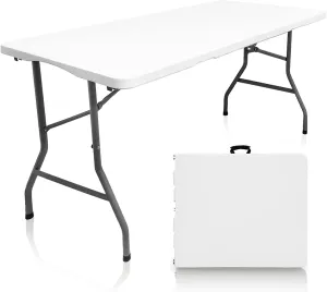 Folding in Half Table 5ft, Indoor Outdoor Heavy Duty Portable Folding Plastic Table (5FT)