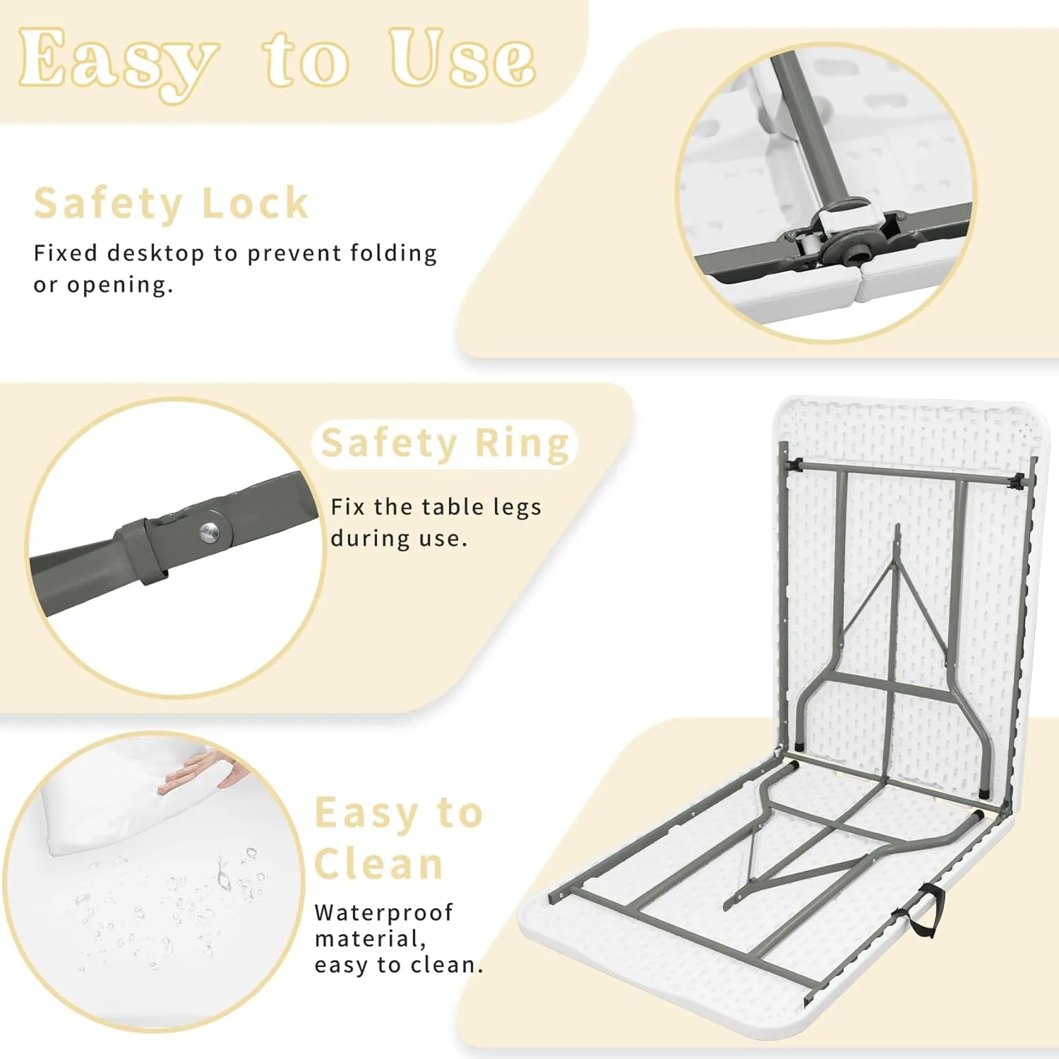 Folding Table 6 FT Camping Table Portable Heavy Duty Plastic Rectangular Outdoor Dining Table Steel Legs Fold-in-Half with Carrying Handle for Indoor,Picnic,Party,Wedding,Events(White)