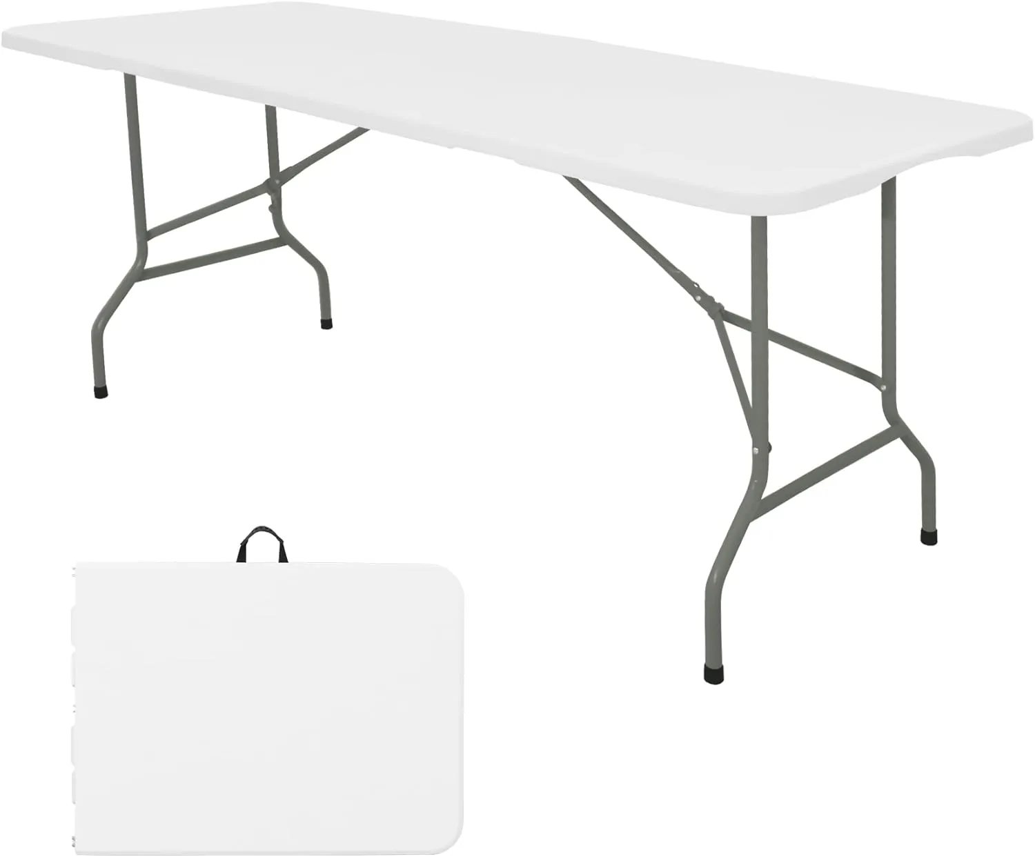 Folding Table 6 FT Camping Table Portable Heavy Duty Plastic Rectangular Outdoor Dining Table Steel Legs Fold-in-Half with Carrying Handle for Indoor,Picnic,Party,Wedding,Events(White)