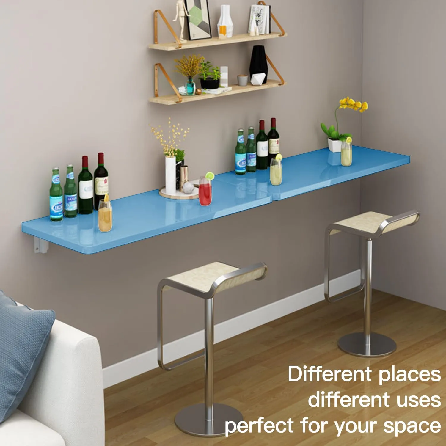 Folding Wall Table Wall Mounted Folding Table Wall Folding Table Drop Down Wall Mounted Table Suitable for Office Study Bedroom Kitchen Dining Room Laundry And Other Places Blue 23.6"D x 19.7"W