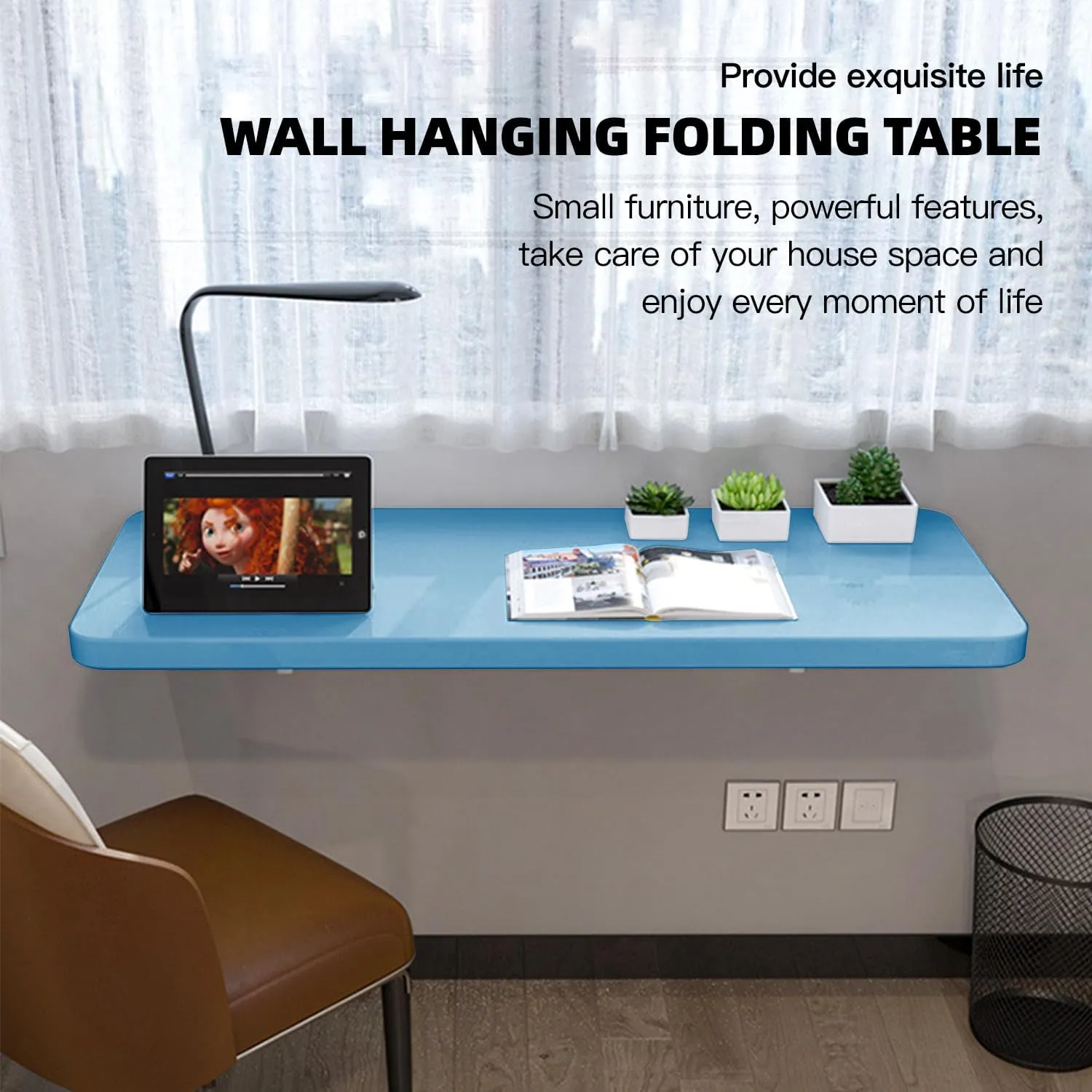Folding Wall Table Wall Mounted Folding Table Wall Folding Table Drop Down Wall Mounted Table Suitable for Office Study Bedroom Kitchen Dining Room Laundry And Other Places Blue 23.6"D x 19.7"W