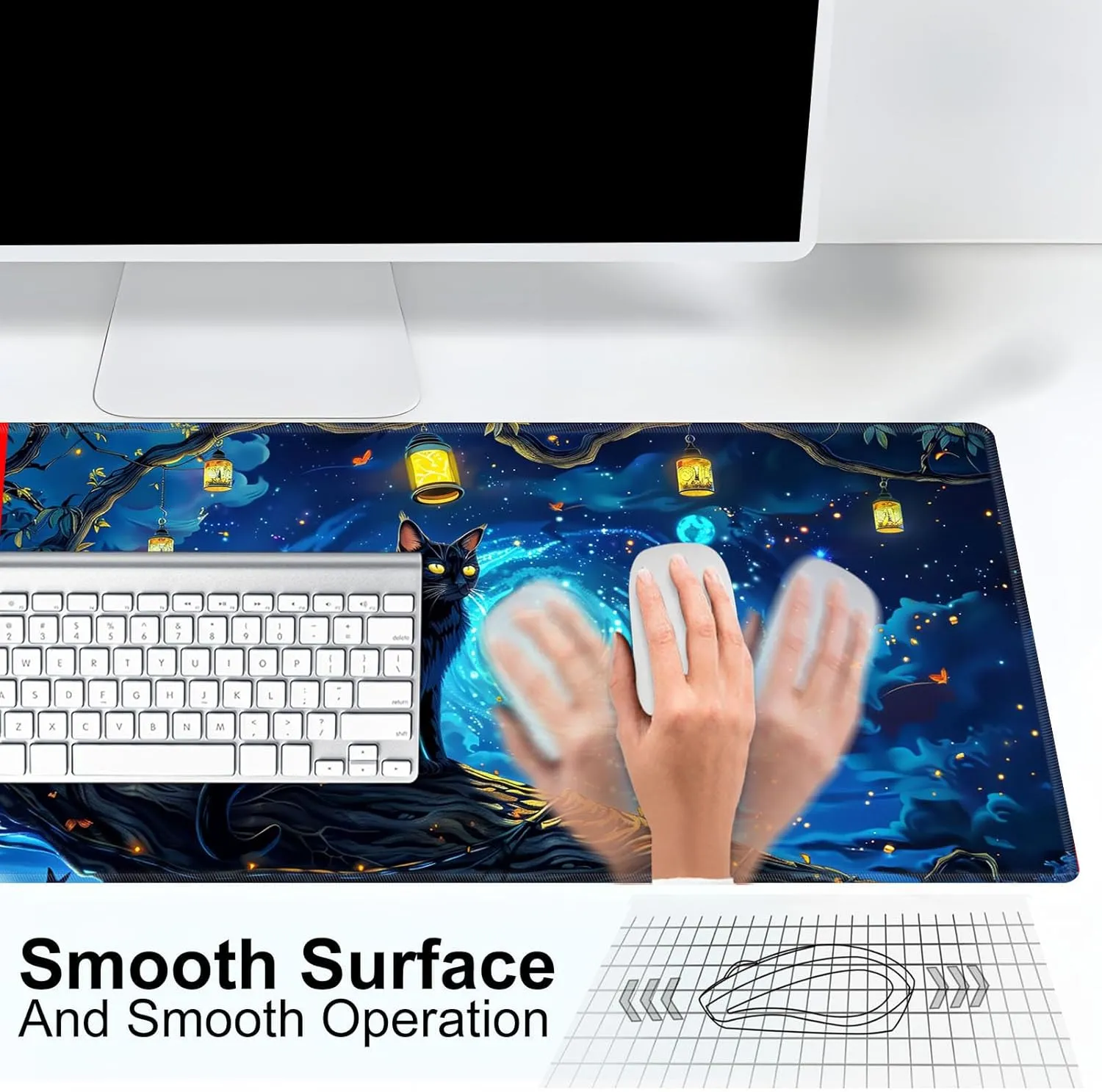 for MTG Playmat for Trading Card Games, Non-Slip Rubber Smooth Surface with Stitched Edges, Durable Desk Pad for Card Games, Custom Playmat Anime Playmat, A Mysterious and Stealthy Feline