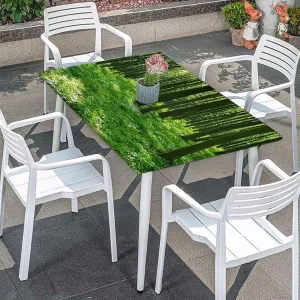 Forest Green Elastic Tablecloth for Indoors Outdoors Forest Summer Forest Nature Themed Table Cloth for Indoor Outdoor Picnic Parties Farm House Fits up 5 Foot Tables