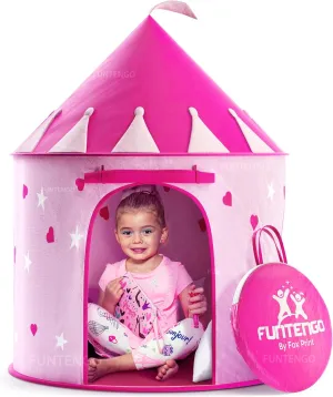 FoxPrint Princess Castle Play Tent with Glow in the Dark Stars Folds in Carrying Case Foldable Pop Up Pink Play Tent/House Toy for Indoor&Outdoor Use