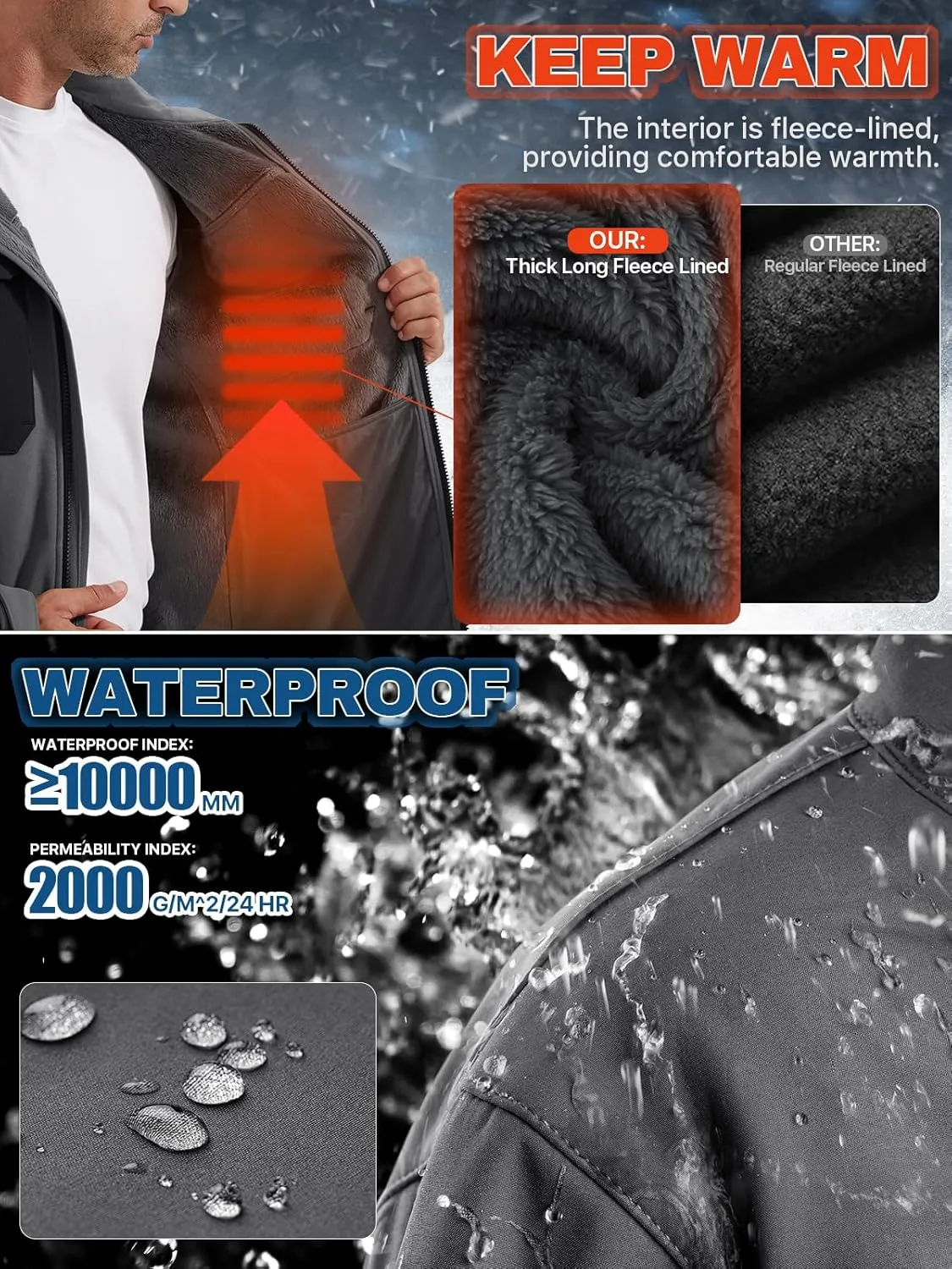 FREE SOLDIER Men's Waterproof Softshell Jacket Thick Fleece Lined Outdoor Jacket Tactical Military Hoodie Windbreaker