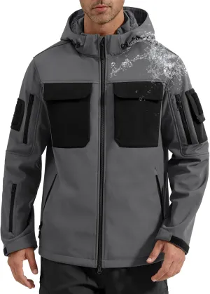 FREE SOLDIER Men's Waterproof Softshell Jacket Thick Fleece Lined Outdoor Jacket Tactical Military Hoodie Windbreaker