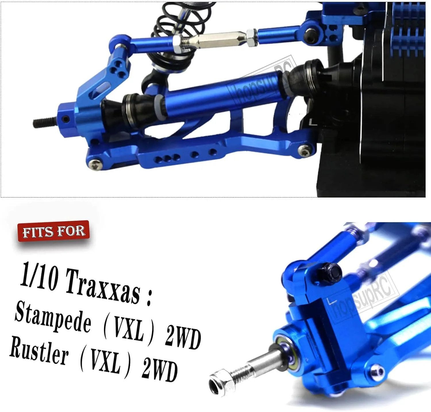 Front Rear Assembled Full Metal Shocks Upgrades Part for 1/10 Rustler/Stampede VXL 2WD,Alloy Suspension A Arm,Aluminum Caster Block & Steering Blocks & Rear Stub Axle Carriers,Blue