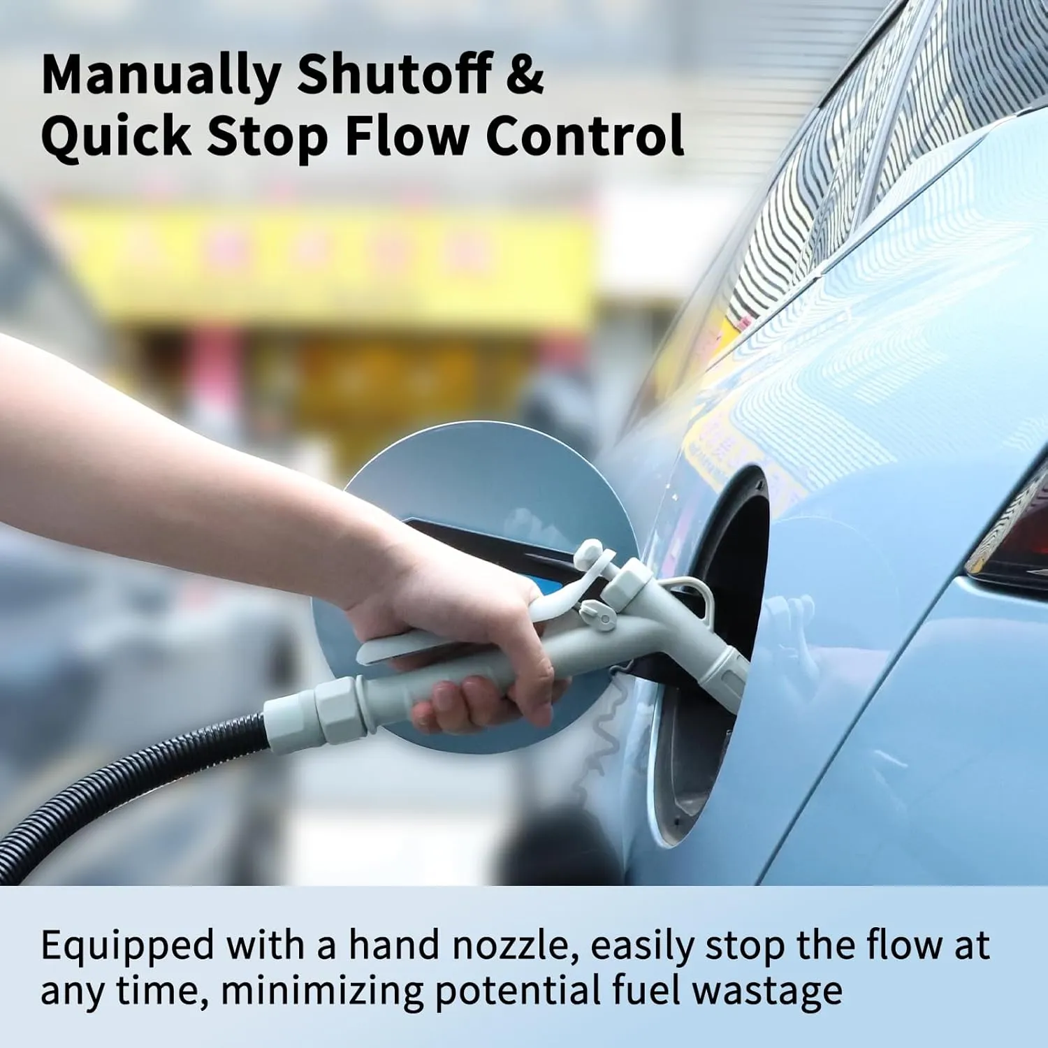Fuel Transfer Pump (3.2GPM) with Hand Nozzle for Quick Stop Flow Control, 51" Hose Automatic Gas Pump with 4 Gas Can Fittings, USB and Battery Powered Portable Siphon Pump for Oil, Gasoline, Diesel