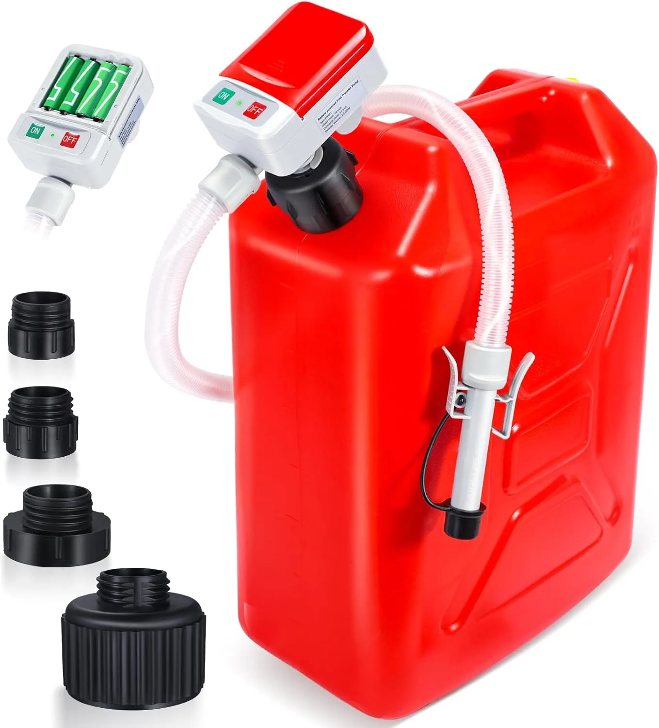 Fuel Transfer Pump with Auto-Stop Sensor-3.2GPM,Overfill Protection, 30s Alert Beep,51"Hose Transfer Pump Battery Powered with 4 Tank Adapter,Portable Liquid Pump with Nozzle for Gasoline,Diesel,Oil
