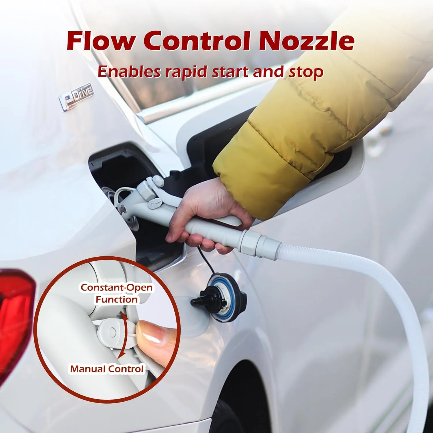 Fuel Transfer Pump with Nozzle for Flow Control, AA Battery Powered, Electric Portable Gas Can Pump with Adapter for Gasoline, Diesel, Fuel, Oil& More at 3.8GPM