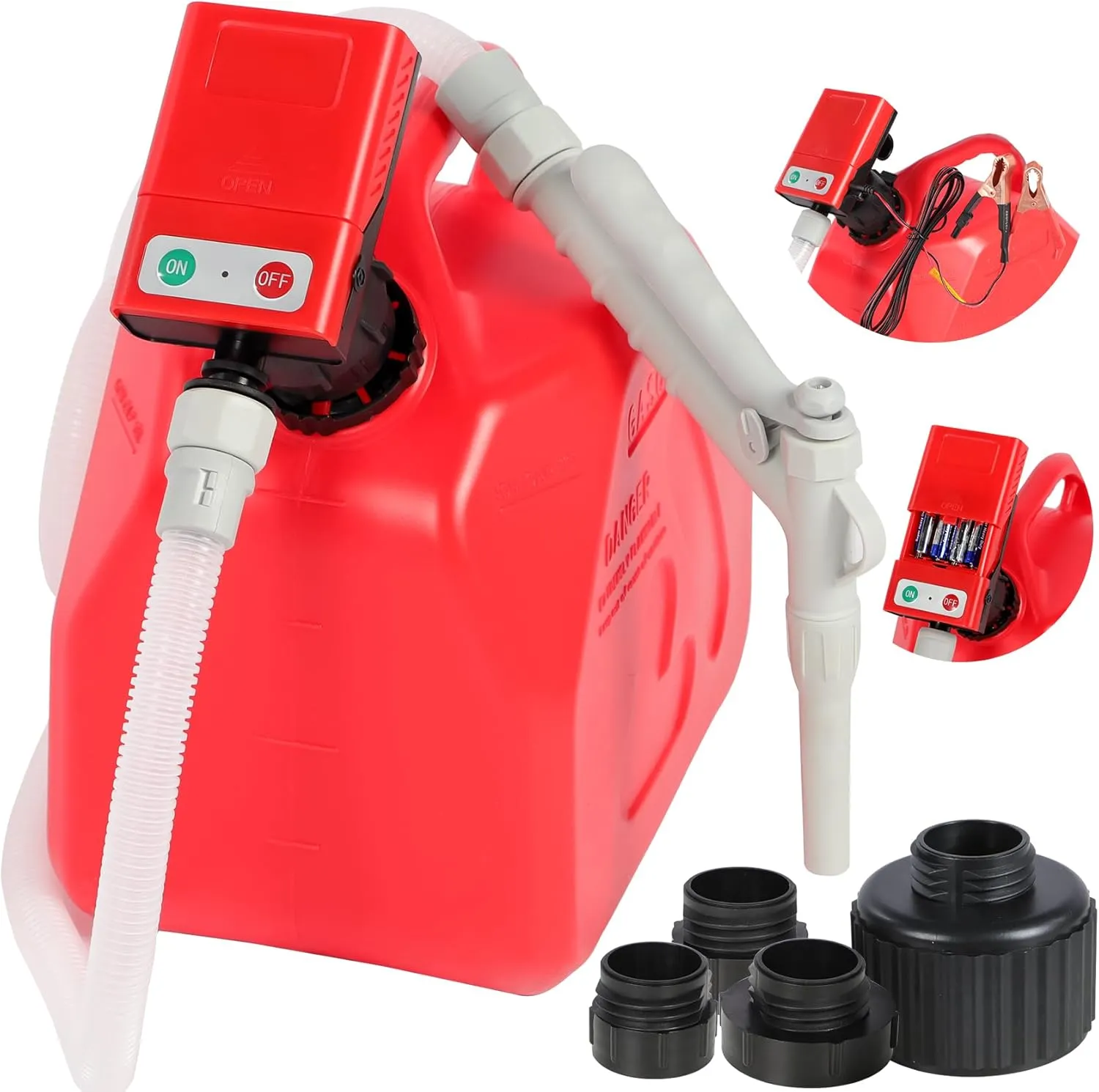 Fuel Transfer Pump with Nozzle for Flow Control, AA Battery Powered, Electric Portable Gas Can Pump with Adapter for Gasoline, Diesel, Fuel, Oil& More at 3.8GPM