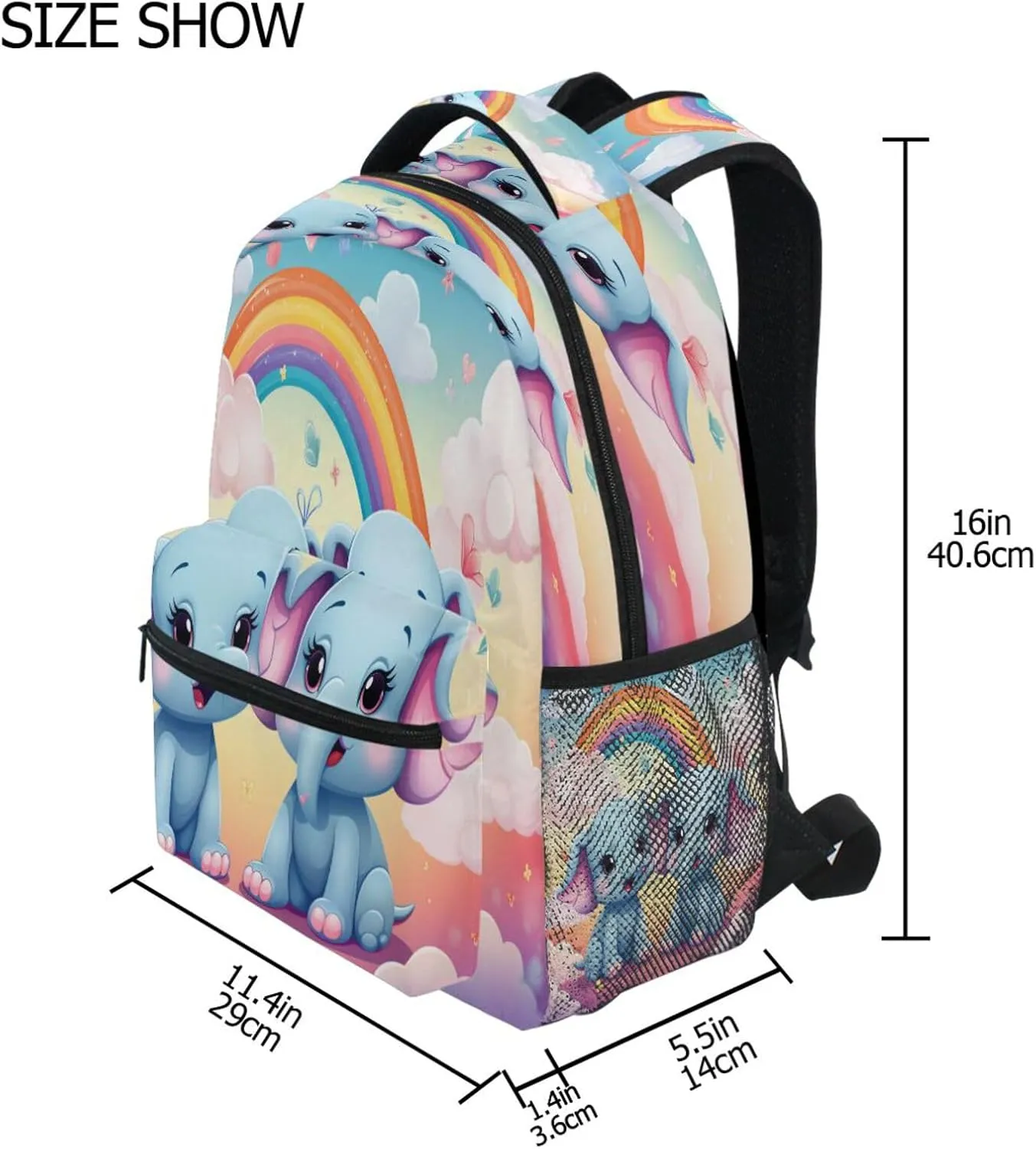 Fun Backpack for Women Men Waterproof Business Work Bag with Chest Strap for College Work Rainbow Elephant