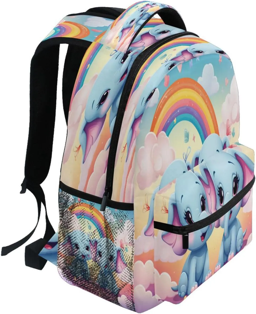 Fun Backpack for Women Men Waterproof Business Work Bag with Chest Strap for College Work Rainbow Elephant