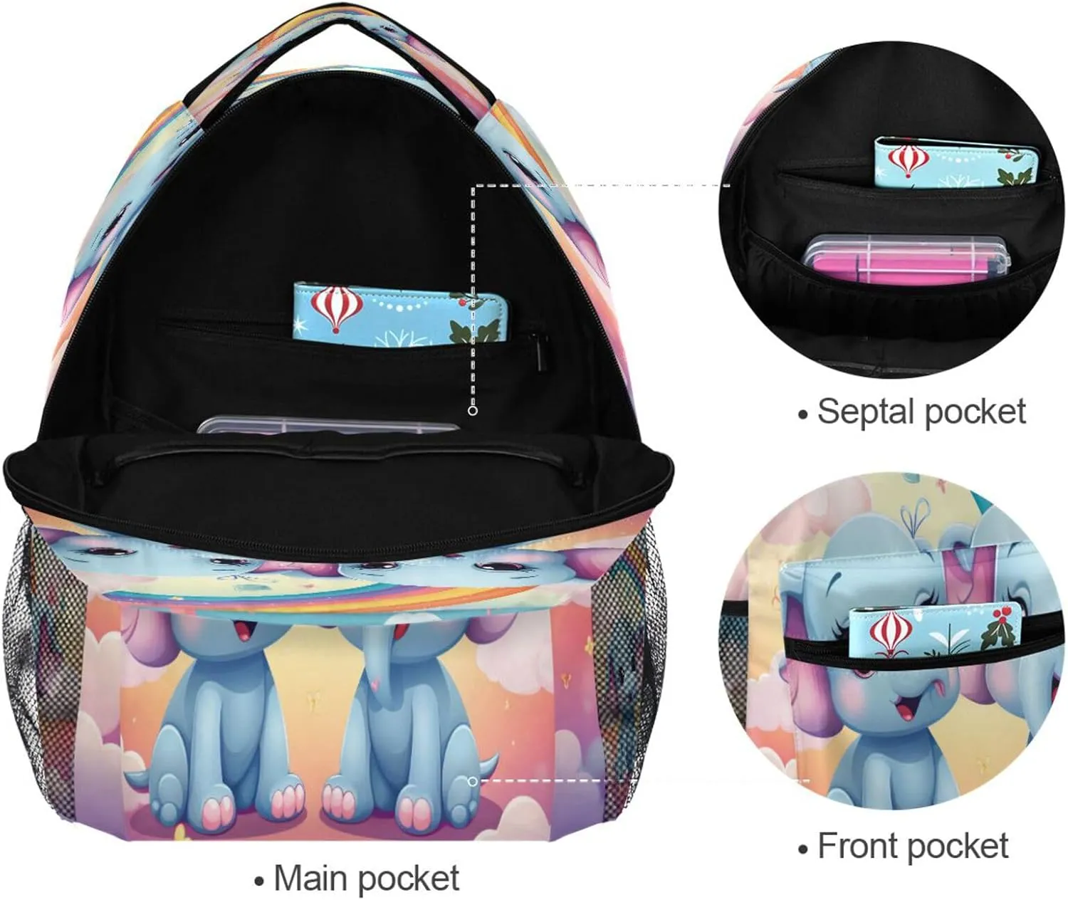 Fun Backpack for Women Men Waterproof Business Work Bag with Chest Strap for College Work Rainbow Elephant
