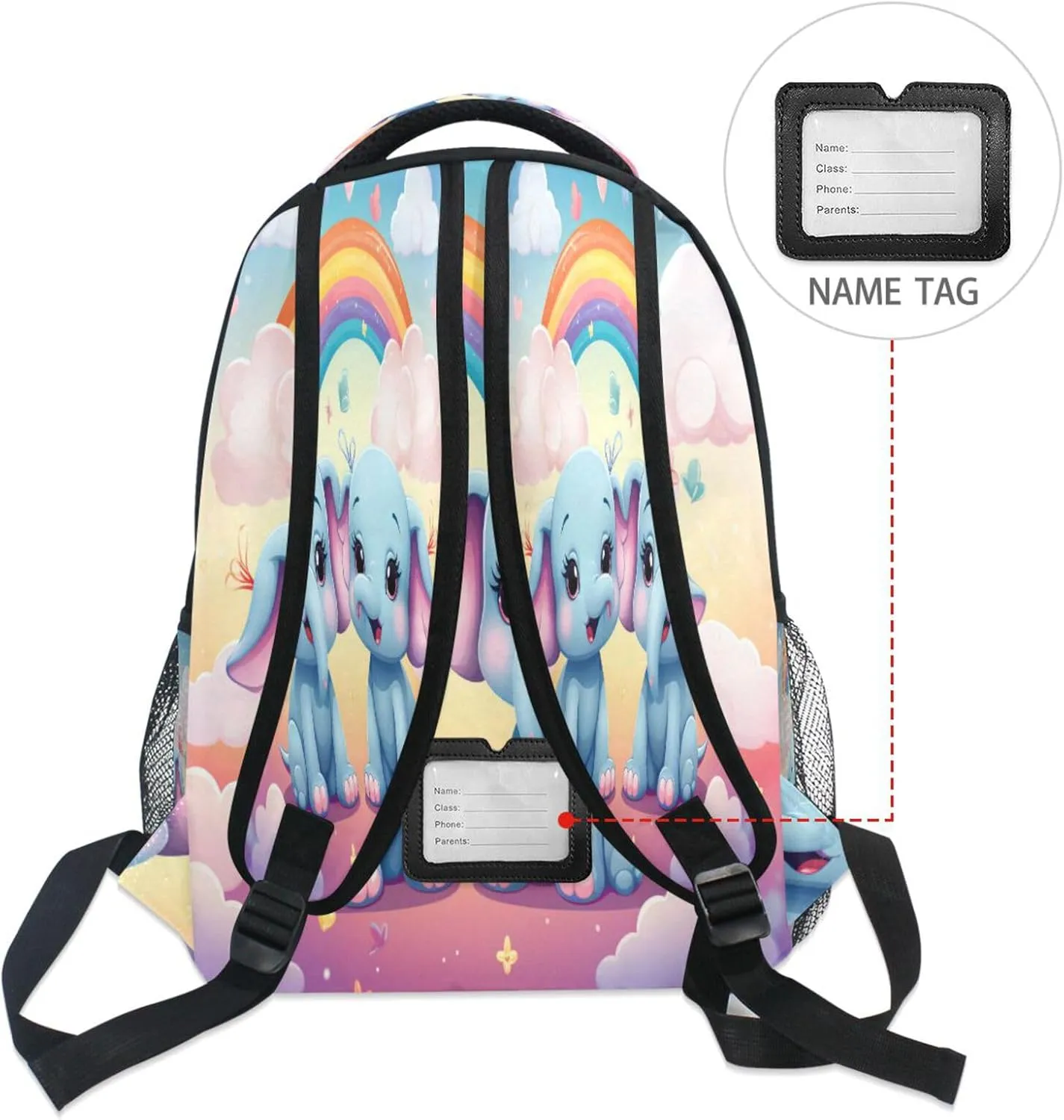 Fun Backpack for Women Men Waterproof Business Work Bag with Chest Strap for College Work Rainbow Elephant