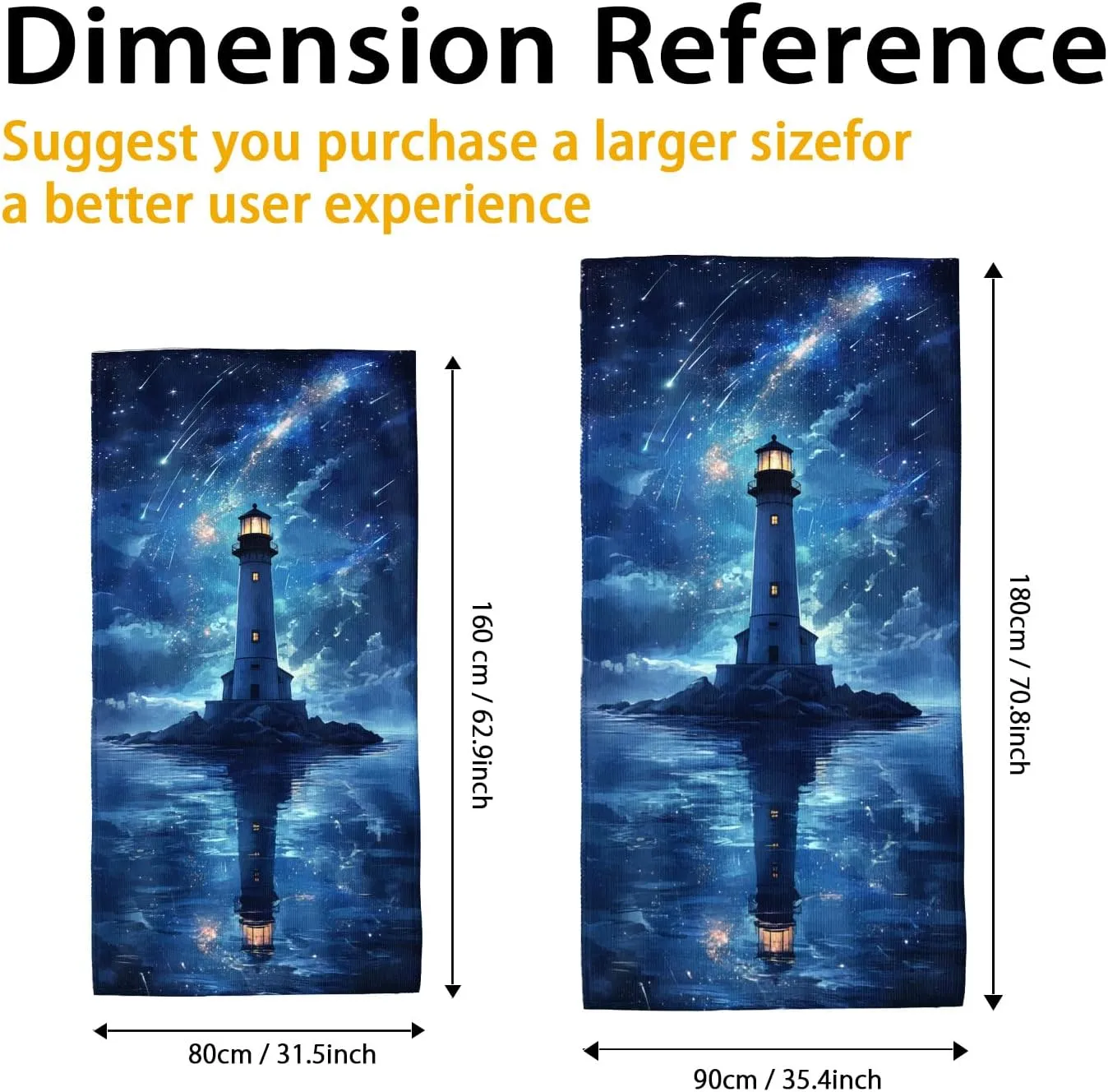Galactic Lighthouse Microfiber Beach Towel Dark Blue Starry Night Bath Towel, Quick Dry Absorbent Soft Sand Free Lightweight Beach Blanket, Vacation Picnic Essentials 62x31 Inch