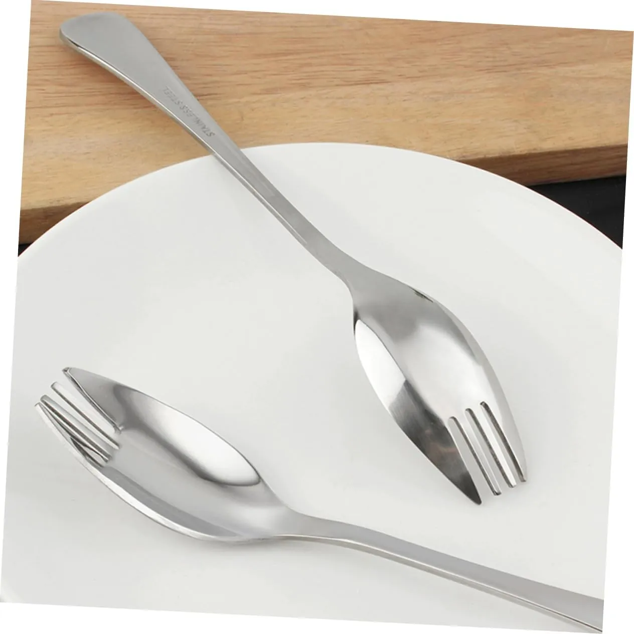 GANAZONO 6pcs Stainless Steel Sporks Dual-purpose Fork and Spoon for Salad Picnic and Outdoor Use Convenient Cutlery for Camping Parties and Everyday Dining