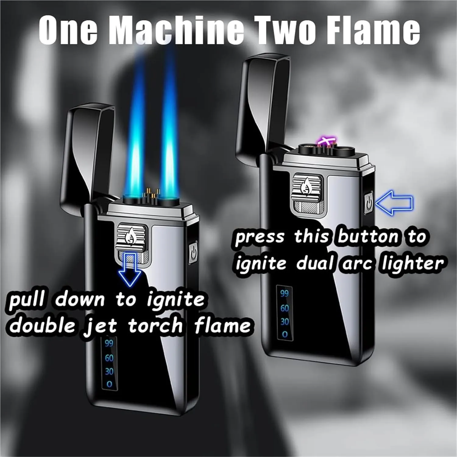 Gas and Electric Dual-use Lighter, USB Charging, Fuel Filling, Flame Adjustment, Windproof Multifunctional Lighter, can be Given to Boyfriend or Husband (Fuel not Included)(Black 1)