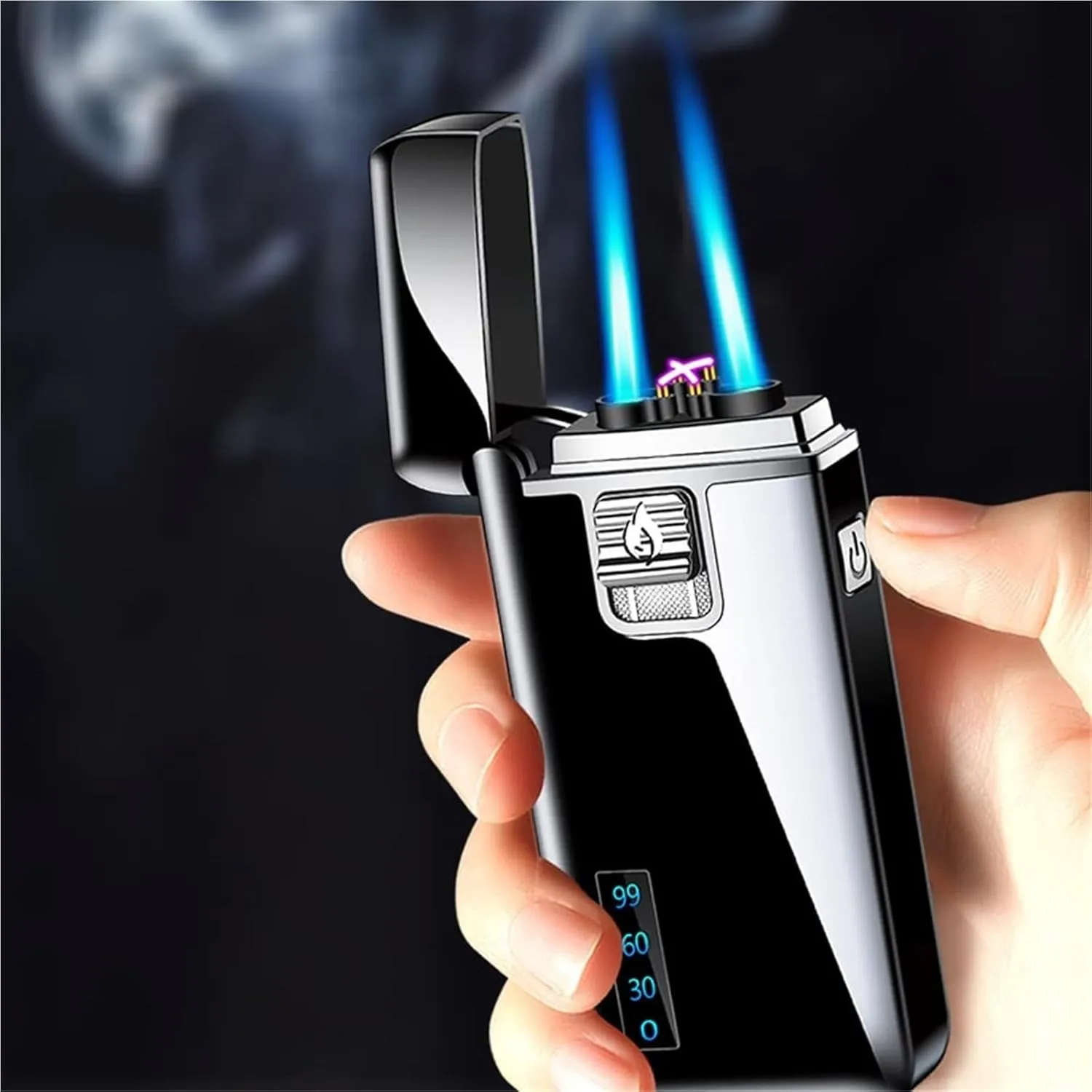 Gas and Electric Dual-use Lighter, USB Charging, Fuel Filling, Flame Adjustment, Windproof Multifunctional Lighter, can be Given to Boyfriend or Husband (Fuel not Included)(Black 1)
