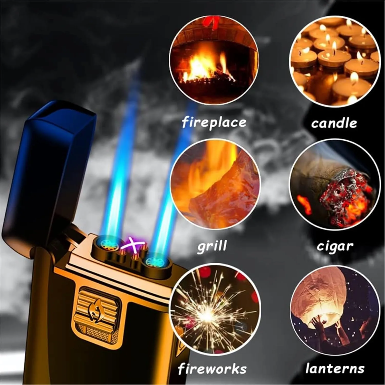 Gas and Electric Dual-use Lighter, USB Charging, Fuel Filling, Flame Adjustment, Windproof Multifunctional Lighter, can be Given to Boyfriend or Husband (Fuel not Included)(Black 1)