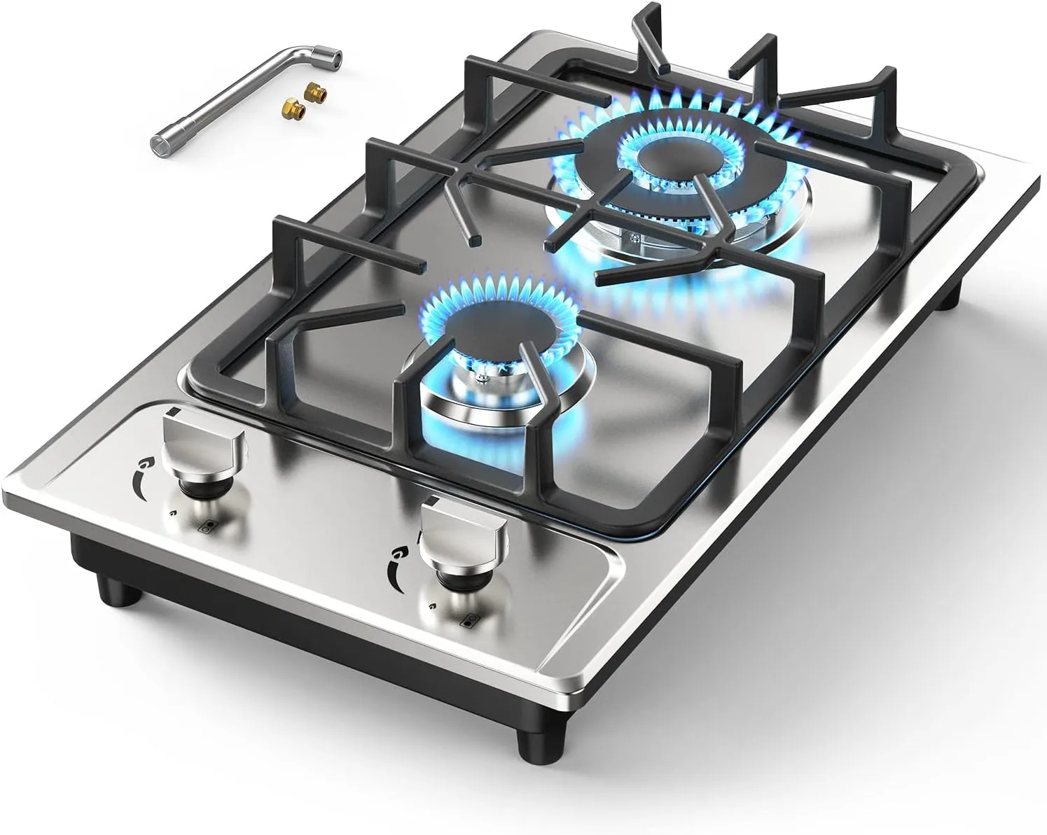 Gas Stove Gas Cooktop 2 Burners 12 Inch, ANHANE Portable Stainless Steel Built-in Gas Propane Cooktop, LPG/NG Dual Fuel Easy to Clean for RVs, Apartments, Outdoor