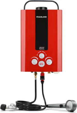 GASLAND Outdoors Tankless Water Heater Propane,1.58GPM 6L Portable Gas Water Heater, Overheating Protection, Easy to Install, for RV Cabin Barn Camping Boat, Red, BE158R