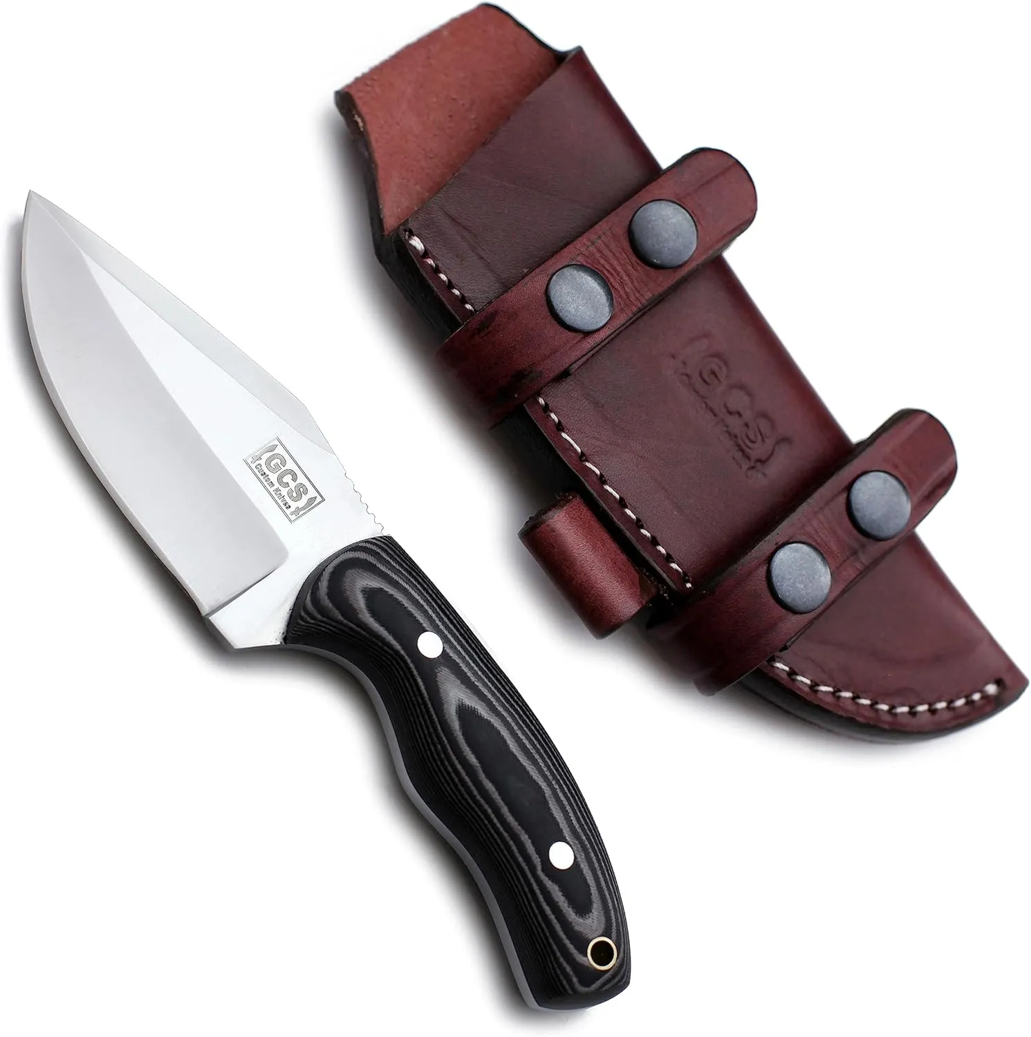 GCS Handmade D2 Tool Steel Tactical Hunting Knife with Leather Sheath and Full Tang Handle Designed for Hunting and Camping & EDC GCS 762