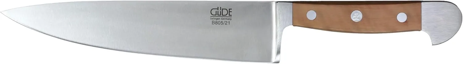 Güde Alpha Pear Series Hand Forged Double Bolster Chef's Knife 8-in, Luxury Pear Wood Handle - Made in Solingen, Germany Since 1910
