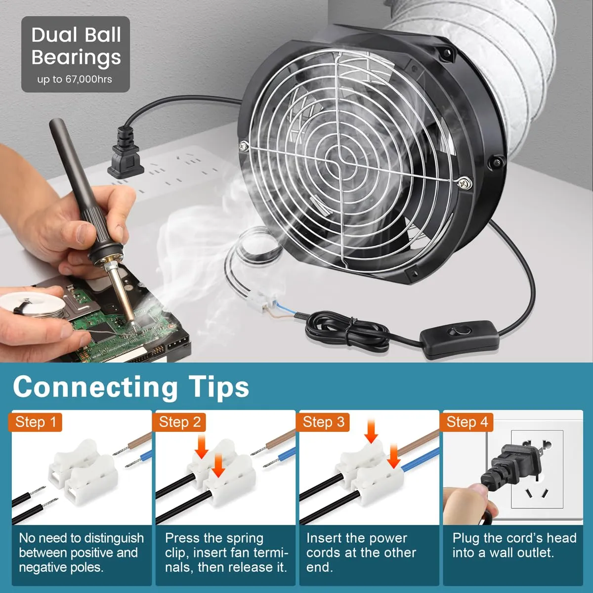 GDSTIME Axial Fan 17251, 110V 120V AC 172mm x 150mm x 51mm Dual Ball Bearing High Speed for DIY Cooling Ventilation Exhaust Projects