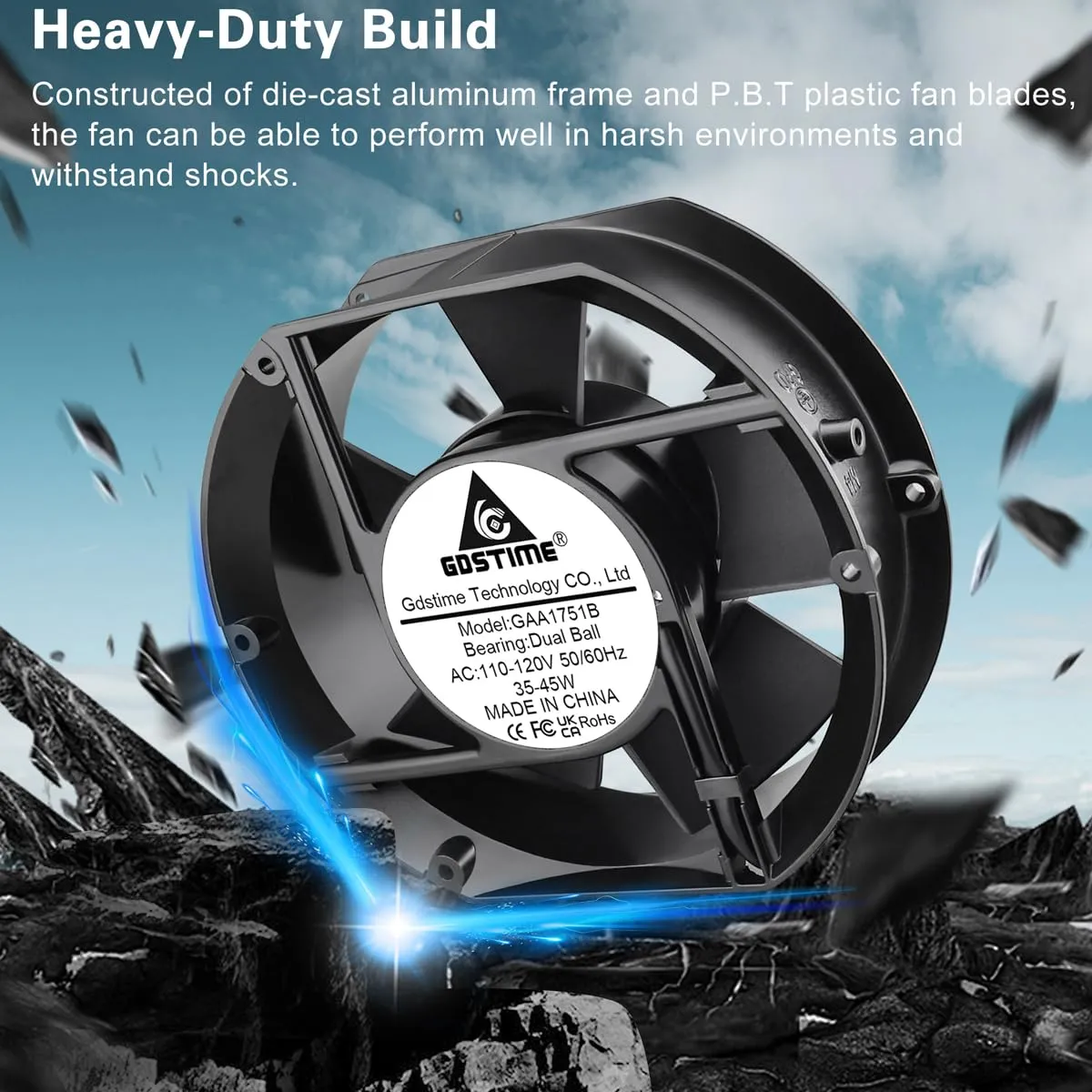 GDSTIME Axial Fan 17251, 110V 120V AC 172mm x 150mm x 51mm Dual Ball Bearing High Speed for DIY Cooling Ventilation Exhaust Projects