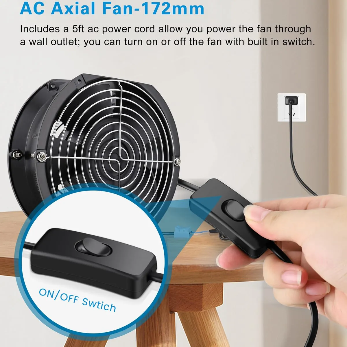 GDSTIME Axial Fan 17251, 110V 120V AC 172mm x 150mm x 51mm Dual Ball Bearing High Speed for DIY Cooling Ventilation Exhaust Projects