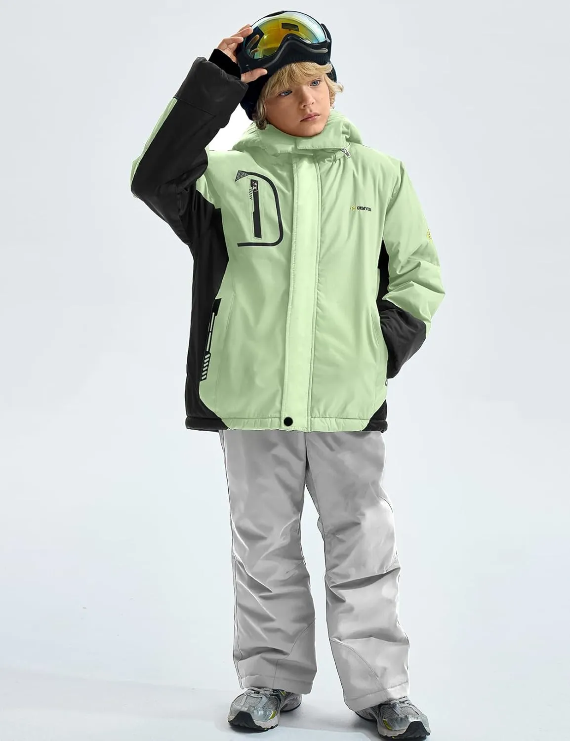 GEMYSE Boy's Waterproof Ski Snow Jacket Fleece Windproof Winter Jacket with Hood