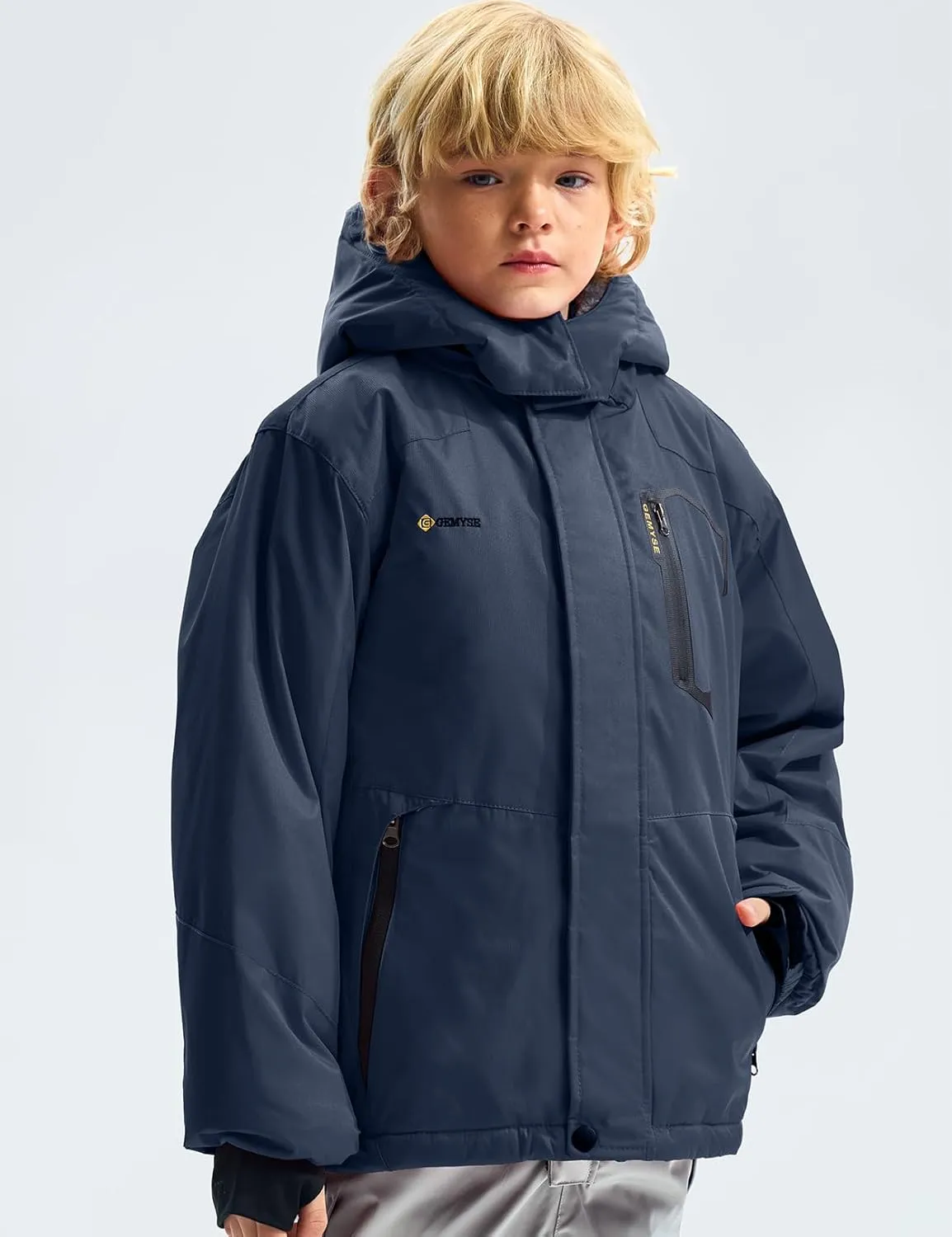 GEMYSE Boy's Waterproof Ski Snow Jacket Hooded Fleece Windproof Winter Jacket