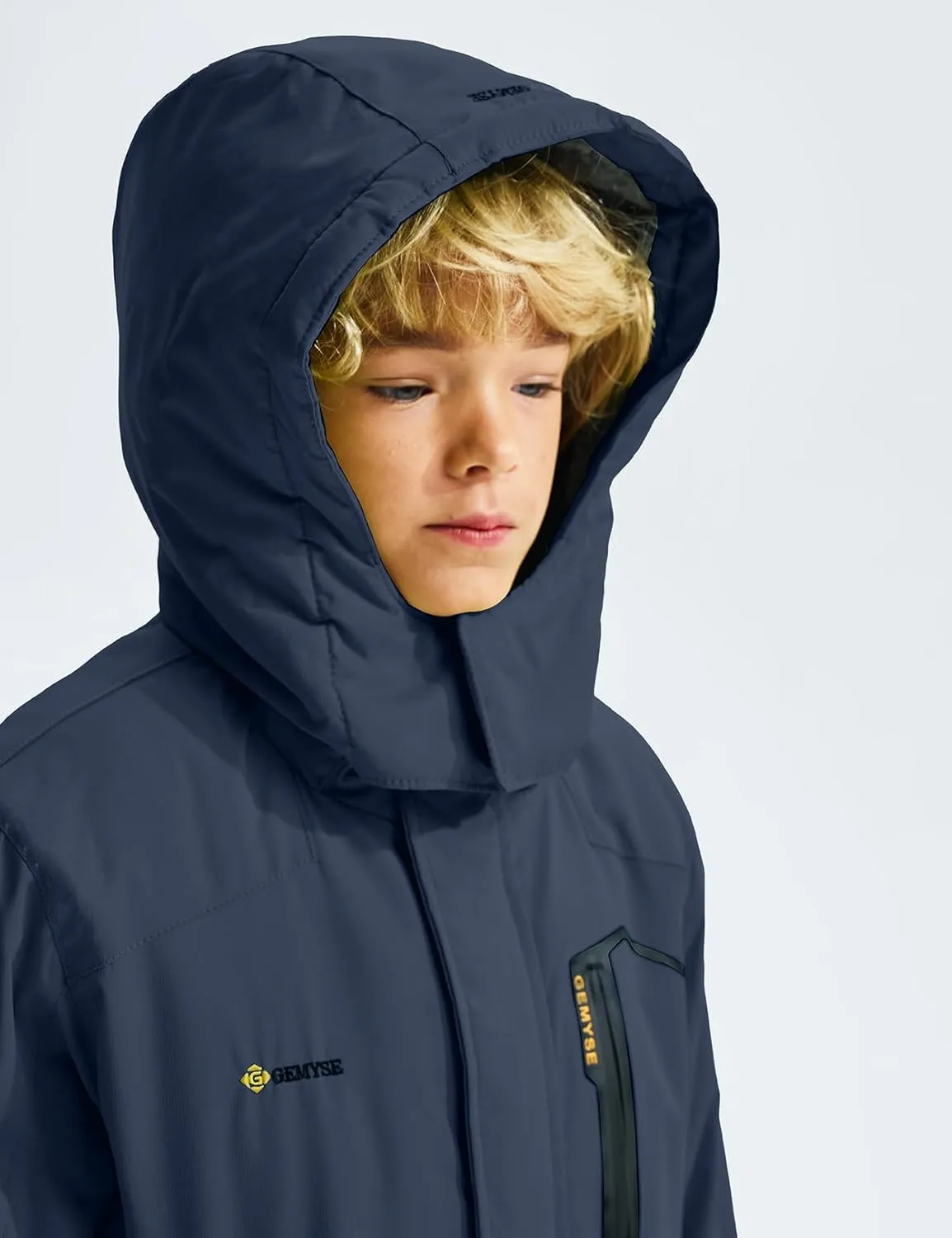 GEMYSE Boy's Waterproof Ski Snow Jacket Hooded Fleece Windproof Winter Jacket