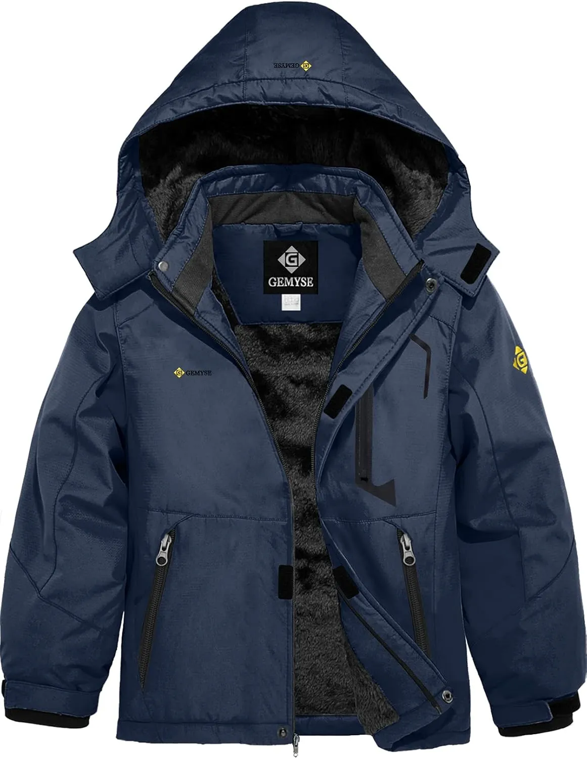 GEMYSE Boy's Waterproof Ski Snow Jacket Hooded Fleece Windproof Winter Jacket