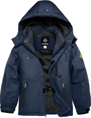 GEMYSE Boy's Waterproof Ski Snow Jacket Hooded Fleece Windproof Winter Jacket