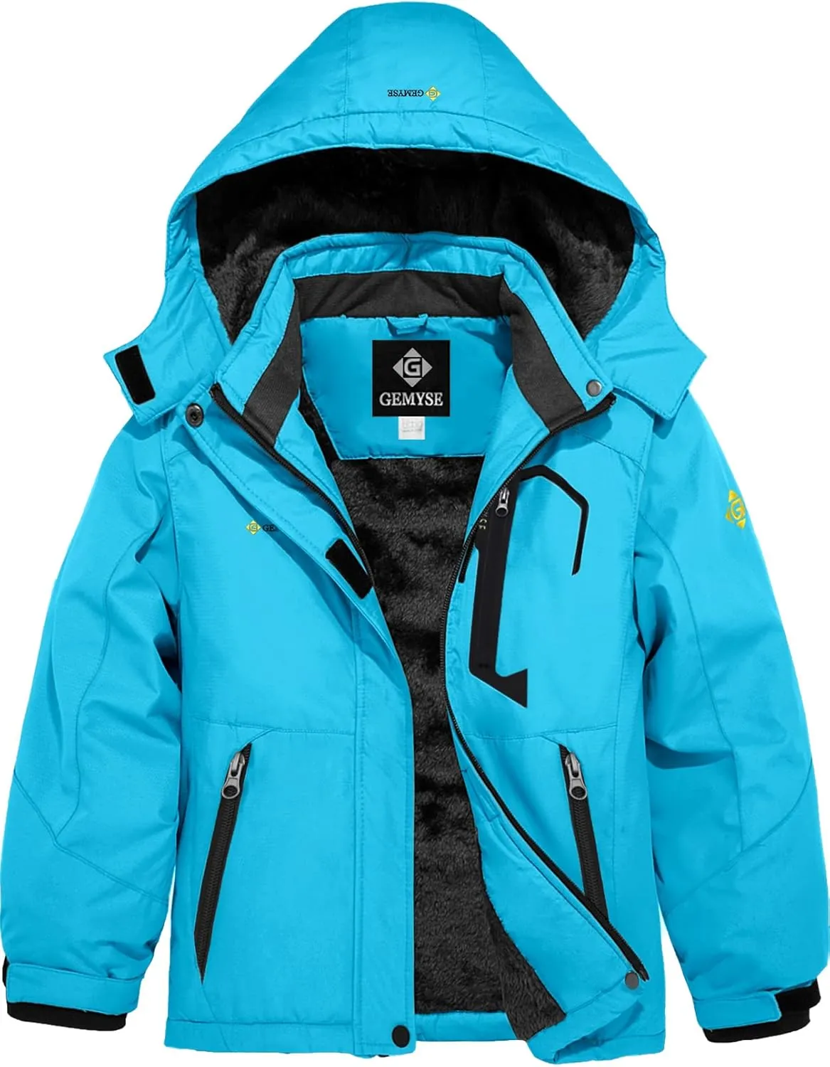 GEMYSE Girl's Waterproof Ski Snow Jacket Fleece Windproof Winter Jacket with Hood