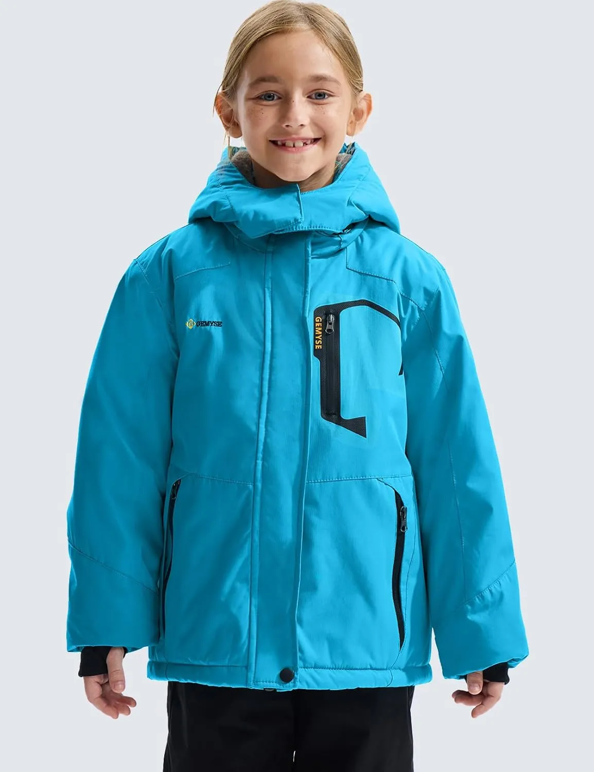 GEMYSE Girl's Waterproof Ski Snow Jacket Fleece Windproof Winter Jacket with Hood