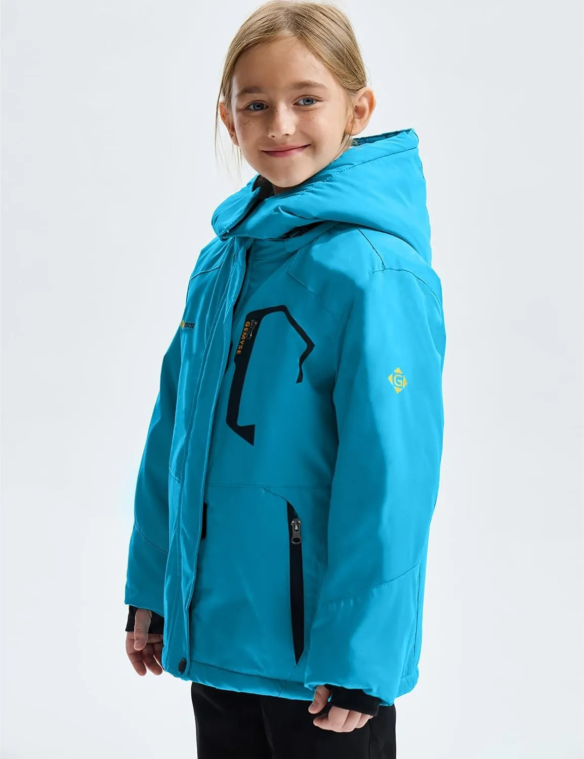 GEMYSE Girl's Waterproof Ski Snow Jacket Fleece Windproof Winter Jacket with Hood