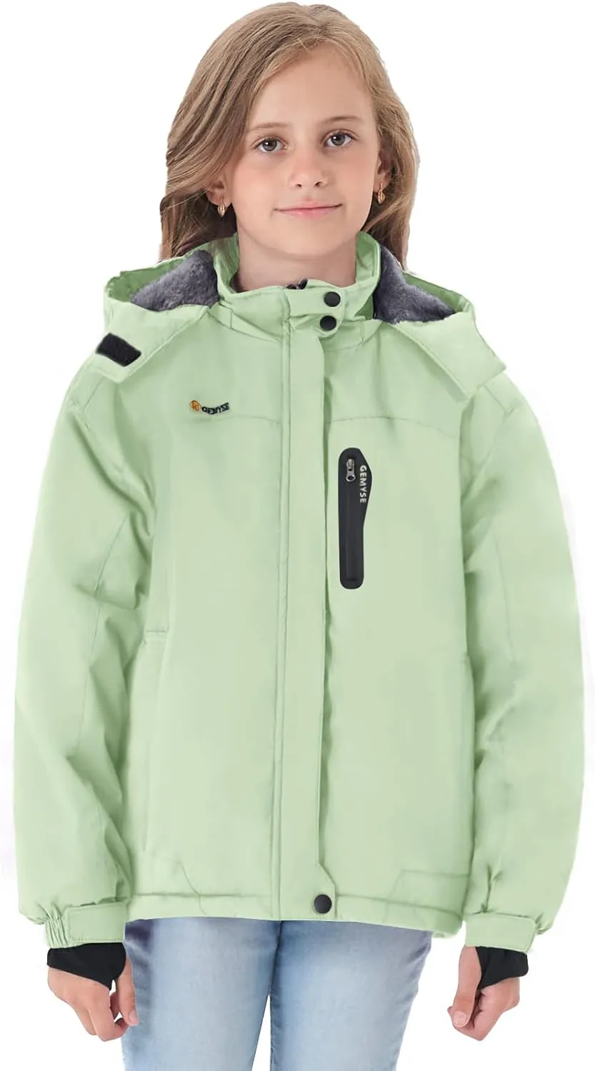 GEMYSE Girl's Waterproof Ski Snow Jacket Hooded Fleece Lined Windproof Winter Jacket