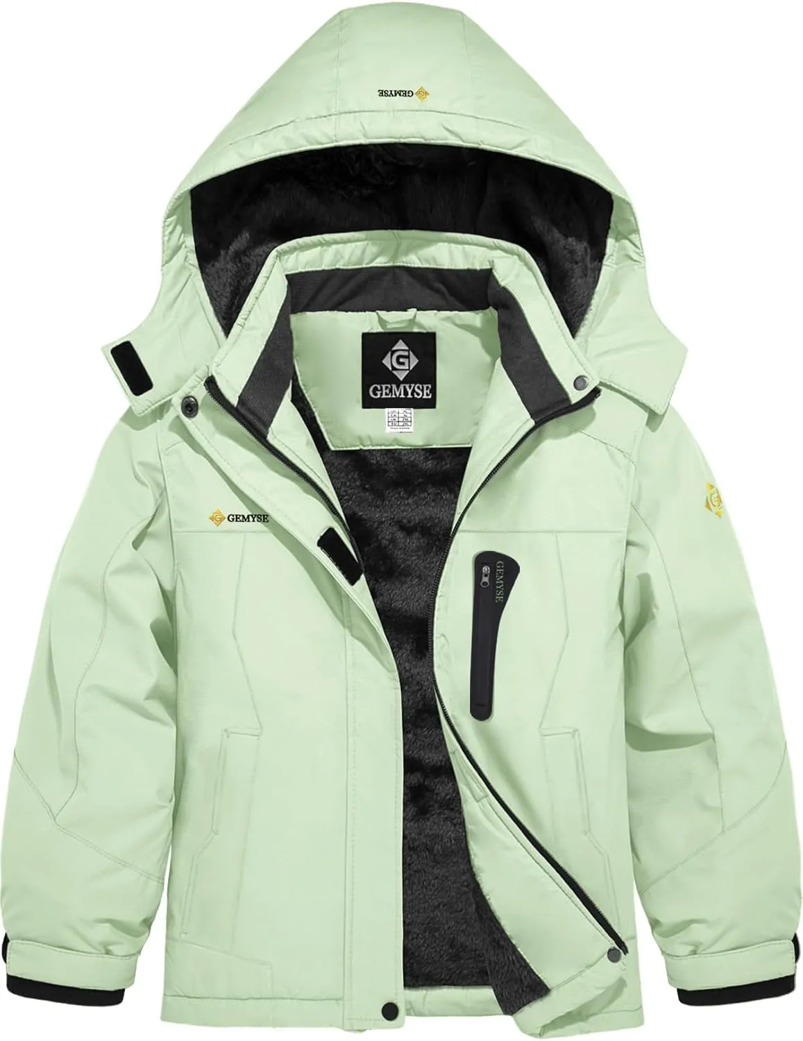 GEMYSE Girl's Waterproof Ski Snow Jacket Hooded Fleece Lined Windproof Winter Jacket
