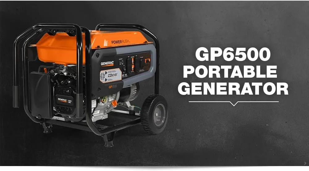 Generac 6,500-Watt Gas-Powered Portable Generator - COsense Technology - PowerRush Advanced Technology - Reliable Power for Emergencies, Recreation, Home - 49 State Compliant - Orange/Black