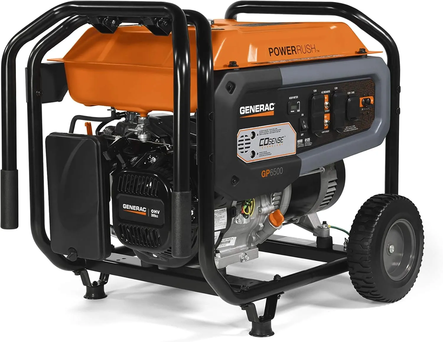 Generac 6,500-Watt Gas-Powered Portable Generator - COsense Technology - PowerRush Advanced Technology - Reliable Power for Emergencies, Recreation, Home - 49 State Compliant - Orange/Black