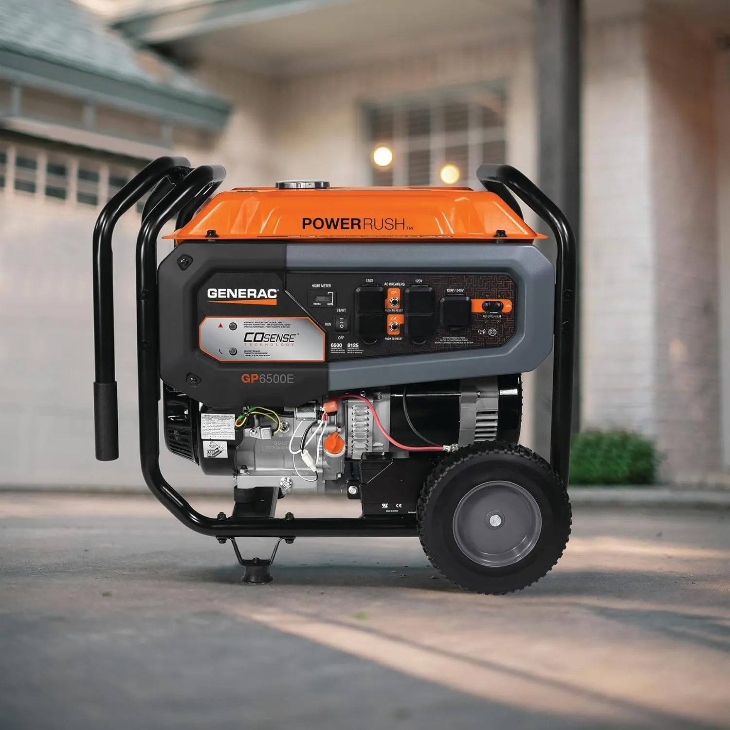 Generac 6,500-Watt Gas-Powered Portable Generator - COsense Technology - PowerRush Advanced Technology - Reliable Power for Emergencies, Recreation, Home - 49 State Compliant - Orange/Black