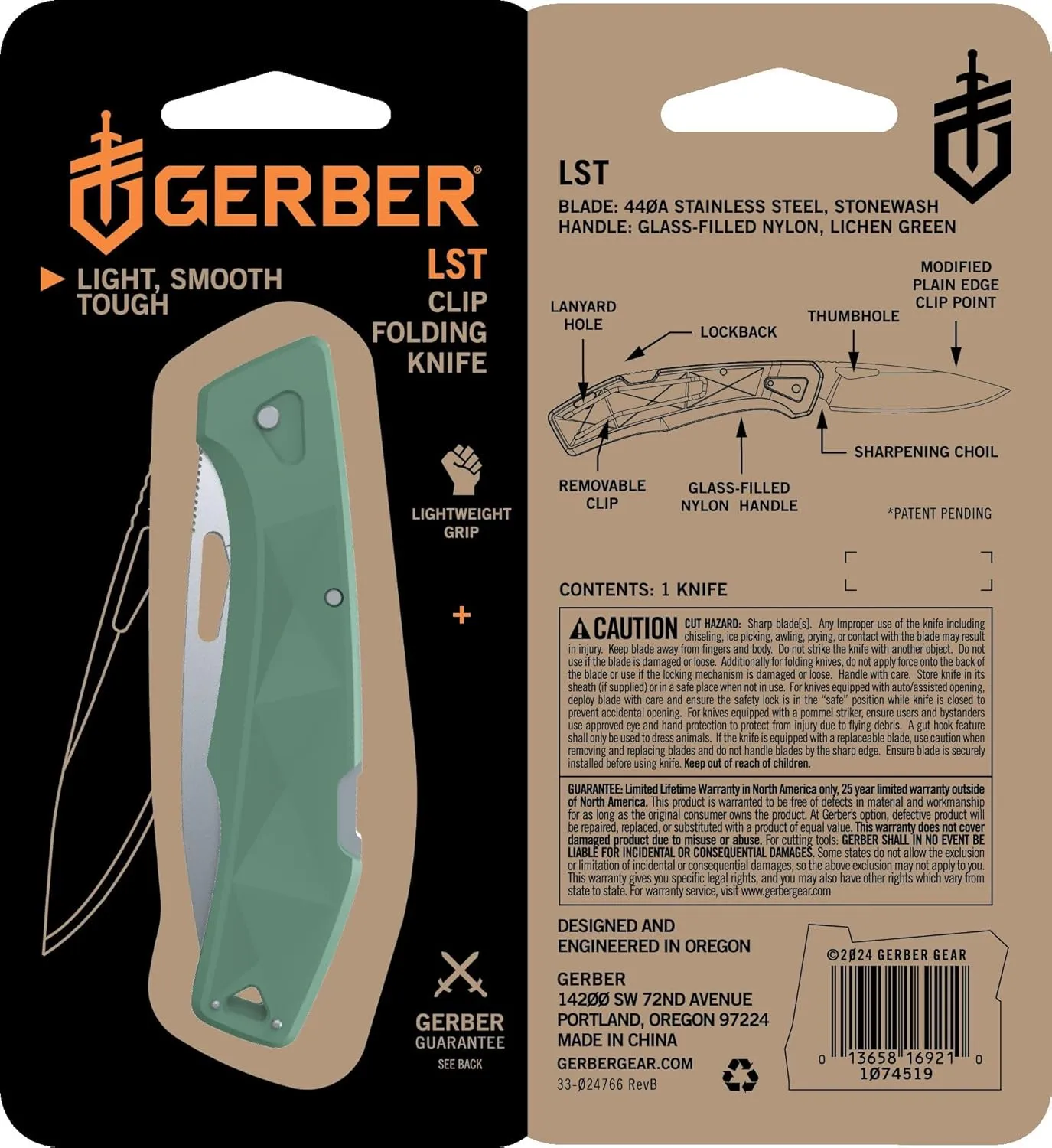 Gerber Gear LST - EDC Pocket Knife - Survival Tactical Tool for Travel, Camping & Outdoor Adventure - Lightweight & Compact Folding Knife - Stainless Steel Blade - Green
