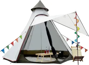 GeRRiT Waterproof Camping Pyramid Teepee Tent Adult Tipi Tent Waterproof Double Layers Tent Yurt Tent Tower Post Bell Tent for Outdoo Family Trip