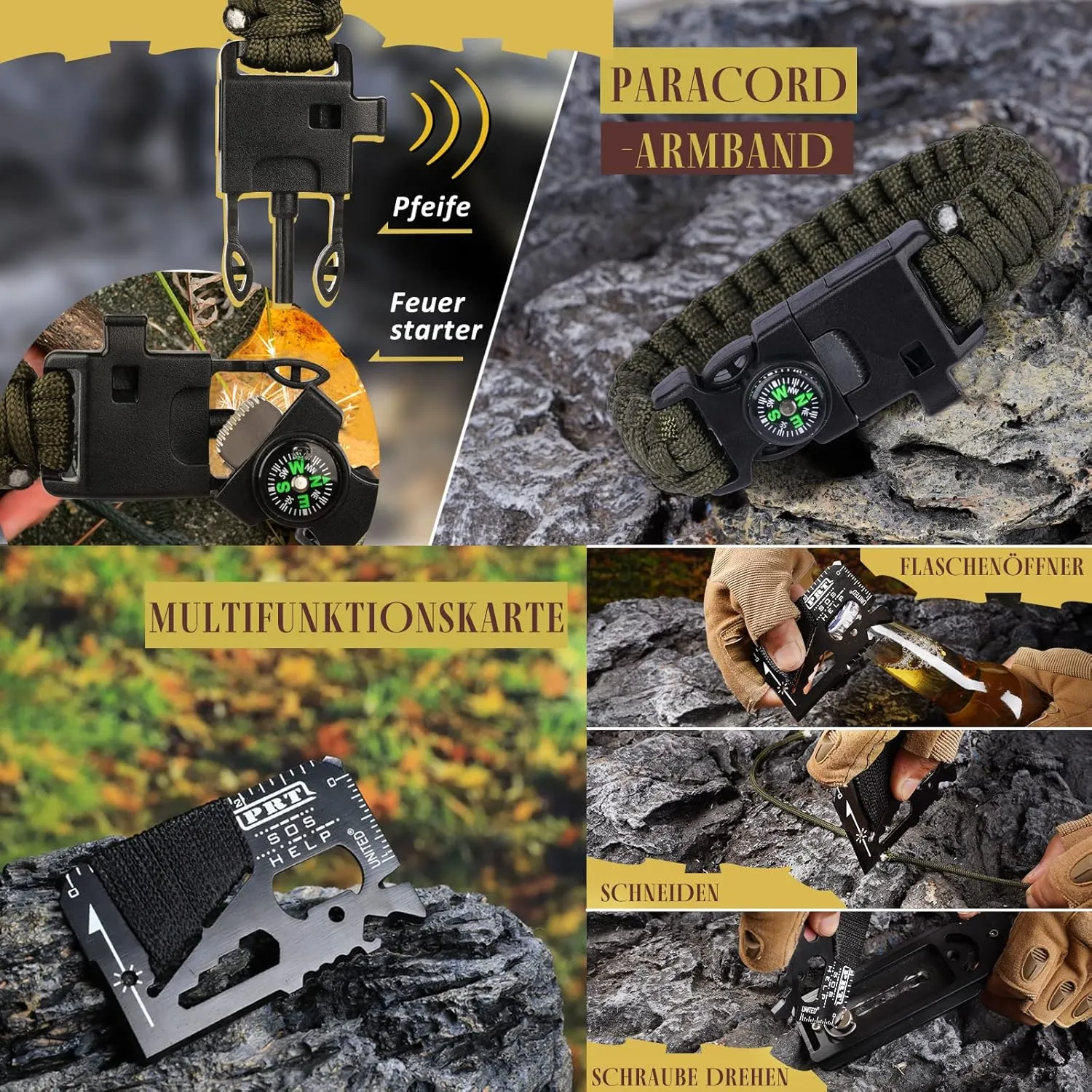 Gifts for Dad Men Husband Fathers Day, Survival Kit, Emergency Survival Gear and Equipment 14 in 1, Anniversary Birthday Gifts for Him Boyfriend, Hunting Fishing Camping Accessories, Cool Gadget