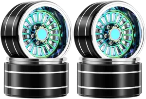 GLOBACT Turbine 1.9 Beadlock Wheel Rim Deep Dish Offset -10mm Aluminum Wheel Set for 1/10 SCX10 TRX4 VS4-10 Gen8 RC Crawler Upgrade (Green)